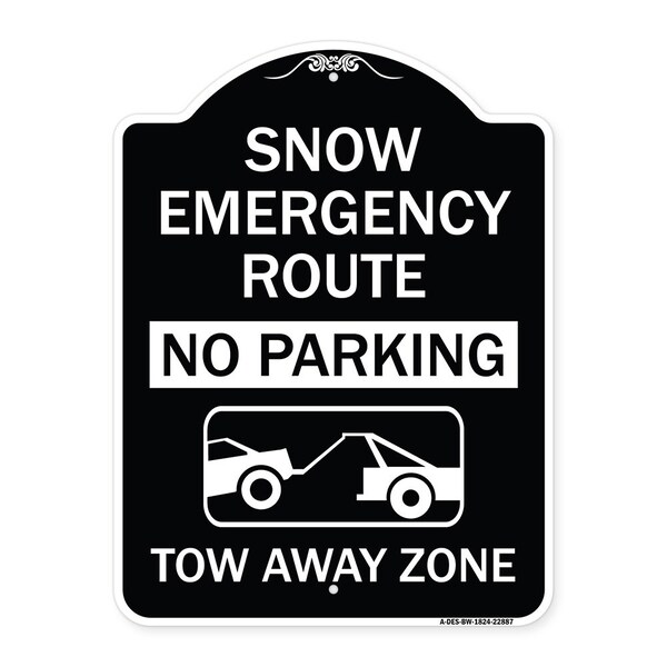 Snow Emergency Route Tow Away Zone W/ Graphic Heavy-Gauge Aluminum Sign, 24" x 18", BW-1824-22887
